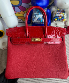 에르메스 버킨백25 플래그레드 금장 악어가죽 핸들